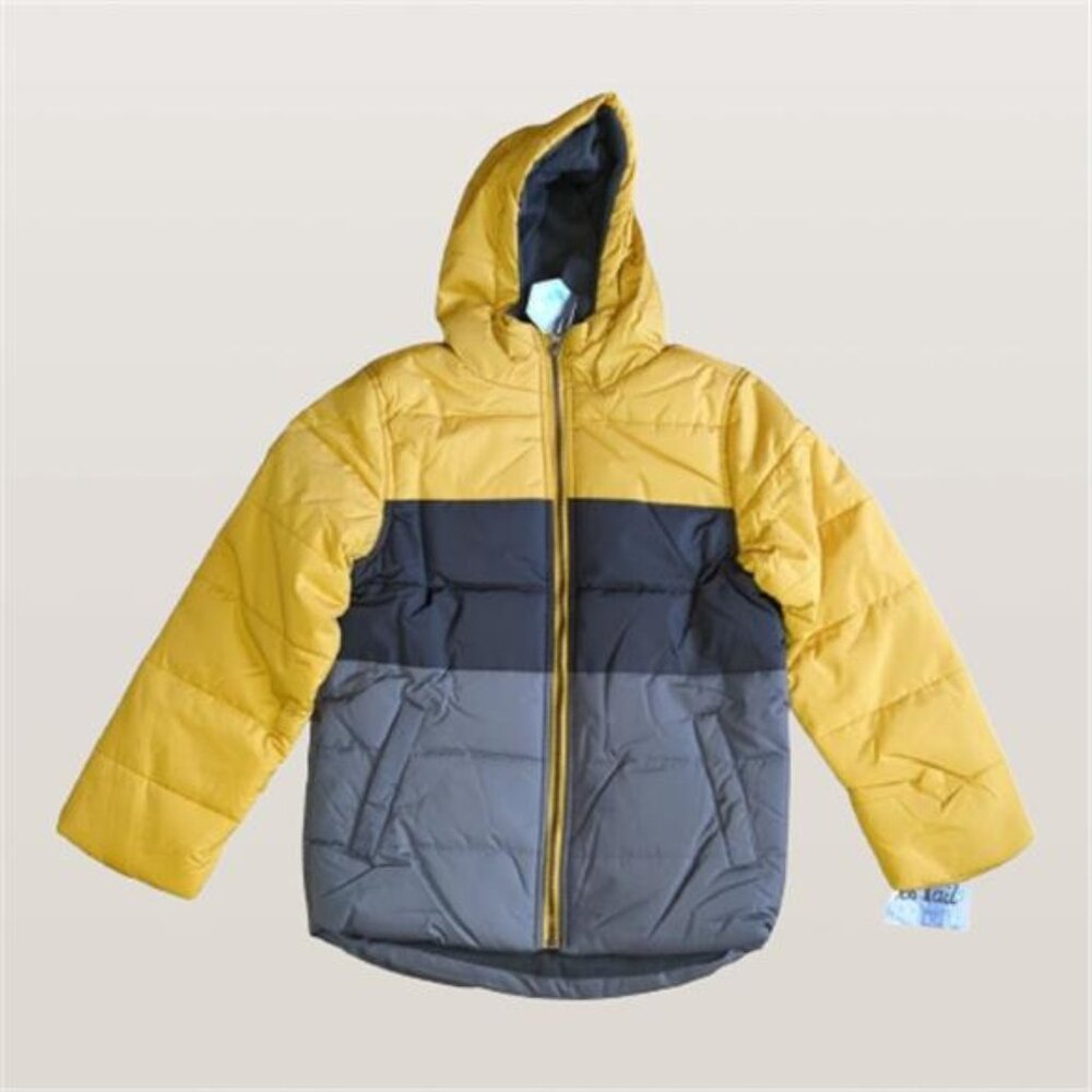 NEW Whales Tail Color Block Hooded Puffer Coat Yellow, Grey, Black for Boy